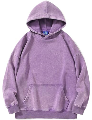 PADOLA Oversize Pullover Damen Ausgewaschene Hoodie Y2K Vintage Sweatshirt Basic Damen Kapuzenpullover mit Fleece Baumwolle Used-Look Übergangspulli Retro Kapuzenjacke Kapuzenpulli (XL, 2 Lila)