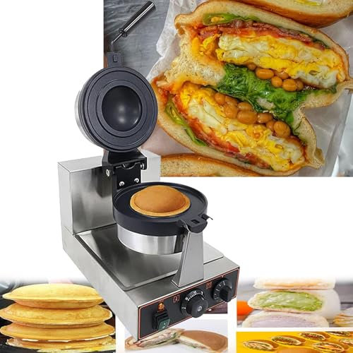 máquina giratoria para hacer gofres de hamburguesa de helado, máquina para hacer gofres de hamburguesa de acero inoxidable, fácil de limpiar, para uso doméstico y comercial,A