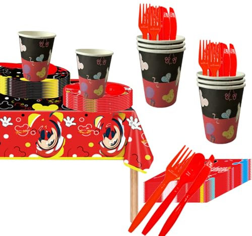 Set de vajilla para fiesta de cartón, decoración cumpleaños infantil, decoración fiesta cumpleaños banderola, platos, vasos, servilletas, manteles, cucharas, tenedores y cuchillos