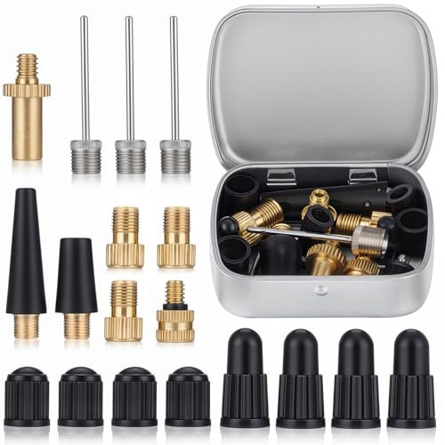 Tyqour 19Pcs Bicycle Pump Adapter Brass Bike Pump Adapter Bike Pump Adaptor with 8 Caps Air Pump Accessories for Standard Pump Air Compressor Sports Balls Bikes Inflatable Device