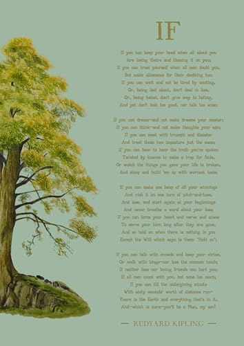 Rudyard Kipling If Gedicht Kunstdruck mit Baum Illustration (grün) Größe A4