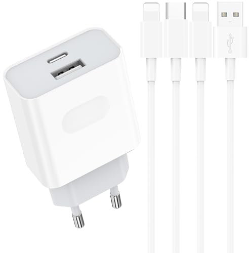 Schnellladegerät und Ladekabel for iPhone - 20W Ladegerät mit 2M Schnellladekabel Compatible for iPhone 14 13 12 11 Pro Max Plus Mini XS XR X SE 8 7 6S 5S Type C Netzteil USB C Charger Piarhlie