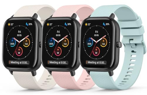 Meliya Correas 20mm para Amazfit Bip 3/Bip 3 pro/Bip S/Bip S Lite/Bip Lite/Bip U pro/Correas Amazfit GTS/GTS 2(2Mini)/GTS 3/GTS 4 Mini Mujer Hombre,3Piezas Pulsera Silicona(Rosa/CianClaro/Starlight)