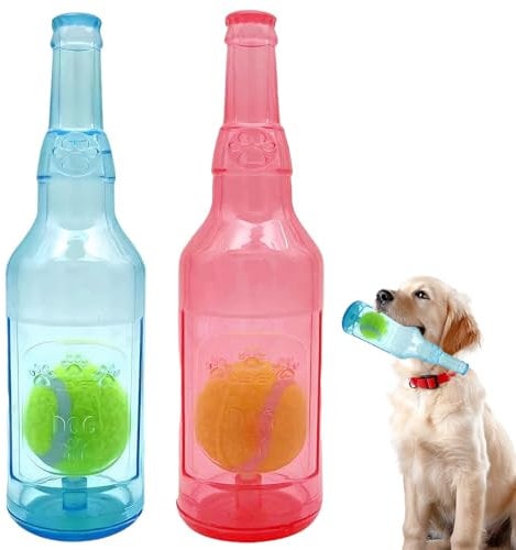 2 Pcs Ball in a Bottle Dog Toy,Dog Bottle Toy,Ball in Bottle Dog Toy,Dog Toy Water Bottle Cruncher,Outdoor Interactive Dog Toys,for Large and Small Dogs (Blue,Red)