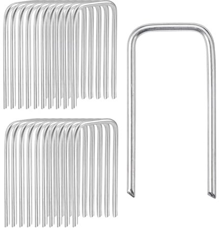 Lot de 150 Piquets de Fixation en Acier Galvanisé,40 mm x 20 mm,Ø 2 mm Anti-Rouille Piquets de Jardin,Piquet Ancrage en Forme de U pour Clôture, Paillage, Toison de Jardin, Gazon Synthétique
