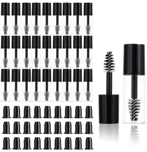 Tucnoeu 27 Stück 3ML Wimpernbürstchen Leere Mascara Flasche Leere Mascara Tube Nachfüllbare Wimperntusche Behälter mit 27 Stopfen, Schwarz
