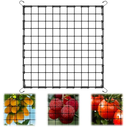 LYPPUL 120 * 120cm Grow Tent Trellis Netting, Plant Support Scrog Net, Elastic Trellis Netting with 4 Hooks, Hydroponic Grow Room Scrog Net for Gardening Indoor Outdoor Plant
