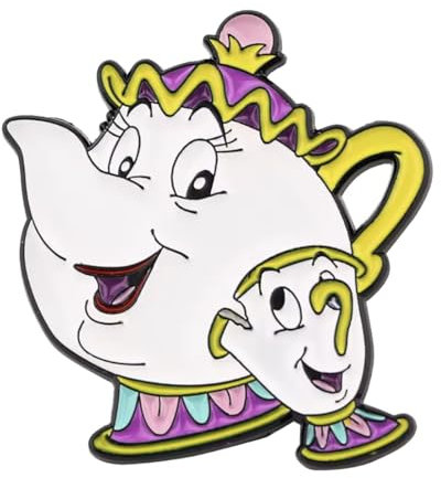 Pins Madame Samovar et Zip, La Belle et la Bete, Dessin Animé Annees 90, Epinglette Accessoire Vetements Sacs