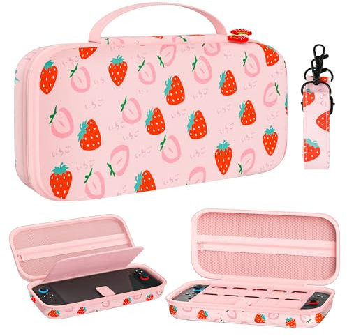 FANPL Case for Nintendo Switch 2 (2025) Accessories, Pink Cute Travel Carrying Cover with Adjustable Shoulder Strap, Strawberry