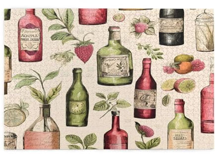 Mexpekil 1000 Pieces Jigsaw Puzzles Fruits Wine Bottle Pattern Puzzles For Adults, Wood Puzzle Educational Game Jigsaws Gift For Men Women Mother Father