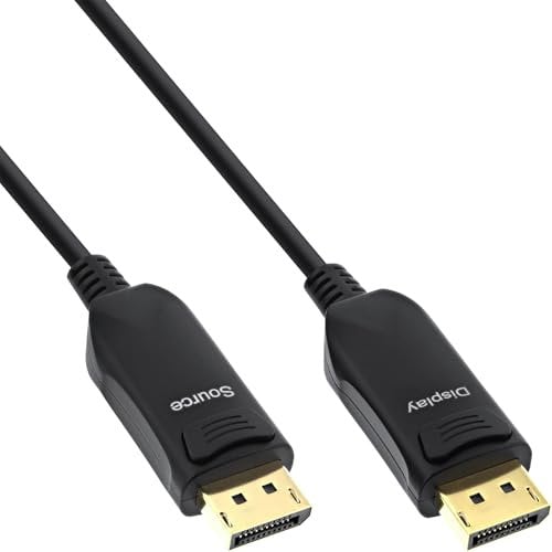 InLine DisplayPort 2.1 AOC Kabel, aktiv, UHBR 13.5, 10K/8K/4K, verlustfreie Übertragung, mit Metallsteckern, 10m, schwarz, 17210A