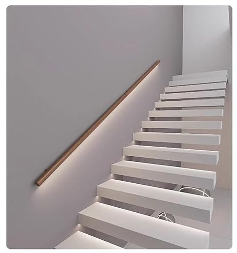 Sxlawesom Pasamanos de Madera con LED Luces Redondas para pasamanos de Escalera Sistema de barandilla de Cable iluminada para escaleras de terraza, Interiores y Exteriores(Natural-Left,150cm/left)