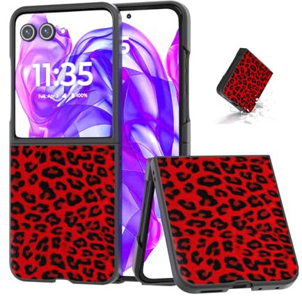 COQUE Étui pour Motorola Razr+ 2025 Téléphone, Rabattable Pliante Imprimé Léopard Compatible avec Motorola Razr+ 2025 (Rouge)