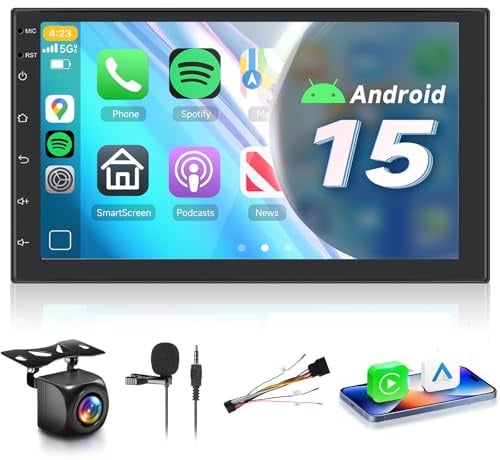 【8 Kern 6+128G】 Hodozzy Carplay Android Autoradio 2 Din mit 7 Zoll IPS Bildschirm, Auroradio Bluetooth 5.0 mit Android Auto/DSP/Navi/WiFi/RDS/FM/USB mit Rückfahrkamera