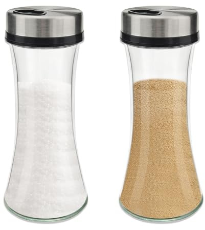 Realand 2 Pack Sugar Dispenser with 3 Adjustable Pour Spout, 200ml Glass Sugar Shaker Pourer Jar for Coffee Bar & Station, Airtight Salt and Pepper Shakers Spice Container
