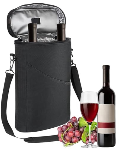 Borsa termica per bottiglie di vino, borsa termica per 2 bottiglie, a tenuta stagna, con tracolla regolabile e manico, per adulti, viaggi, feste, picnic, golf, donne