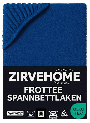 Frotte Spannbettlaken 90x200-100x200 cm - Winter Spannbetttuch Baumwolle Bettlaken warm Kuschelig Weiche Baumwolle Frottee Spannbettlaken für Matratzen bis 25 cm Höhe, Farbe Blau