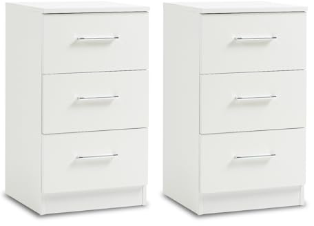 Thanaddo Nachttische 2er Set aus Spanplatte, Nachtkommode mit 3 Schubladen für Boxspringbett, Weiß