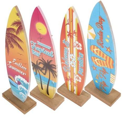 Healeved 4 Stück Holz Surfbrett Deko Sommerliche Tisch und Wanddeko Kompakte Holzornamente für Strandparty und Wohnraum