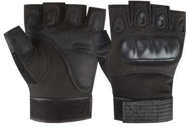 Amexo Guantes de Ciclismo de Medio Dedo, Guante Transpirables de Moto Guante sin Dedos Antideslizantes Tacticos Militar Agujeros Guante de Protección de Nudillos para Ciclismo Moto Senderismo