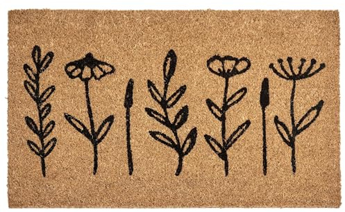 Fußmatte Kokosfaser naturfarben Blumenmotiv rutschfest 45 x 75 cm Agiak