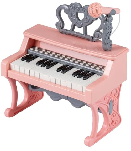 GOPLUS Piano Enfant 25 Touches, Mini Piano Électronique Enfant avec Pupitre et Micro, Pieds Détachables, Mode d'Enregistrement, USB/Batterie, Jouet Musical Portable pour 3+ Ans