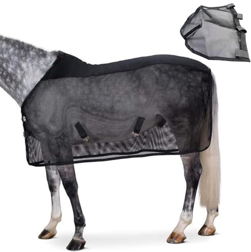 Sábana antimoscas de Malla Ajustable con Cubierta para la Nariz Protección Transpirable contra Insectos de Verano para pastos y mosquiteras para Caballos, Negro, 187 cm/73, 62 Pulgadas, Sábana para
