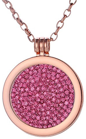 Morella Damen Halskette Rosegold 70 cm Edelstahl mit Anhänger und Coin 33 mm Zirkoniasteine rosa in Schmuckbeutel