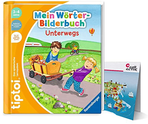 Ravensburger tiptoi® Buch ab 3 Jahre | Mein Wörter-Bilderbuch: Unterwegs + Kinder Wimmel-Weltkarte
