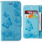 Ougger Handyhülle für Huawei Y6 (2018) Leder Schutzhülle Schale Weich TPU Silikon Magnetisch-Stehen Flip Cover Tasche Huawei Y6 (2018) mit Kartensteckplätzen, Schmetterling Streifen (Blau)