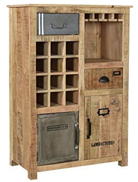 Woodkings Highboard Pune I rustikale Hochkommode 80x120x43 cm für Esszimmer oder Wohnzimmer I Kommode mit Weinregal aus Mango Holz I Weinschrank Holz-Metall Mix
