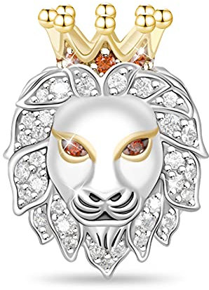 GNOCE Tierkopf Bead Charms 925 Sterling Silber Charms Schmuck mit Zirkonia Bijouterie für Frauen Männer Mädchen (Löwe)