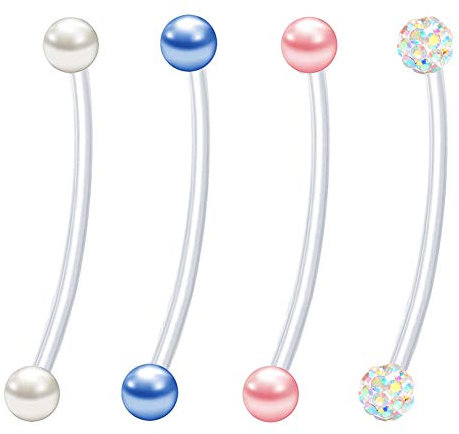 Longita Bauchnabelpiercing Schwangerschaft Mutterschaft Flexible Langen Bauchnabel Piercing Bioflex 14G Acryl Kunststoff 38mm Einstellbar 4 Stück