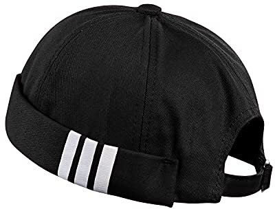 CLAPE Cotton Docker Cap Dockermütze Herren Damen Verstellbar Seemannsmütze Hafenmütze Rolled Cuff Brimless Hat Sommer Retro Bikercap Black CT12