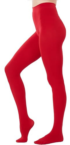 HeyUU Ladies Collants semi-opaques colorés 80 DEN Collants de soutien en microfibre(Rouge,L-XL)