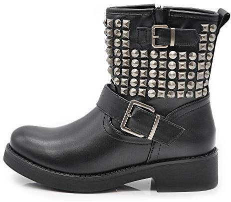 IF Stivaletti da Donna Caviglia Anfibi Motociclista Biker Fibbia Borchie 8081A Nero N.36
