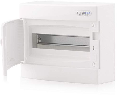 Intratec Sicherungskasten Aufputz, IP40 – Verteilerkasten Gehäuse innen, Verteilerkasten mit weißer Tür für Trockenraum-Installation, 1-reihig, 12 Module, 236 x 215 x 112 mm, Weiß