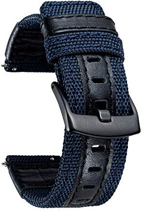 BINLUN Bracelet en Toile Cuir pour Homme Femme 18mm 20mm 22mm 24mm Straps en Tissu pour Smartwatch Connectée Canvas Band de Remplacement à Libération Rapide 7 Couleurs