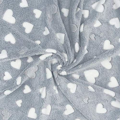 HEKO PANELS Fleecestoff Meterware - Weicher Plüsch Polar Fleece für Kinder - Zweiseitige Warmer Stoff Mit Grauen Herzen