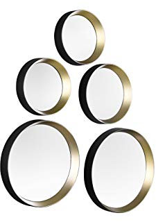Deko Wandspiegel VIVIEN 5 teilig mit rundem Rahmen in Schwarz & Gold