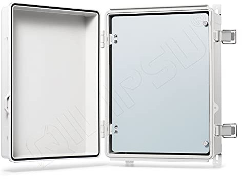 QILIPSU Abzweigdose mit Scharnierdeckel, Edelstahl, mit Innentür, 410 x 310 x 180 mm, universelle IP67, wasserdichte elektrische Box mit Montageplatte, ABS-Kunststoff, grau (40,9 x 31 x 18 cm T)