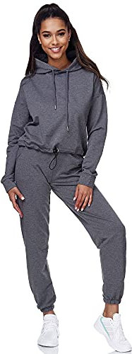 Tazzio Damen Jogginganzug Trainingsanzug Sport Freizeit Hoodie & Jogginghose F200 Anthrazit S