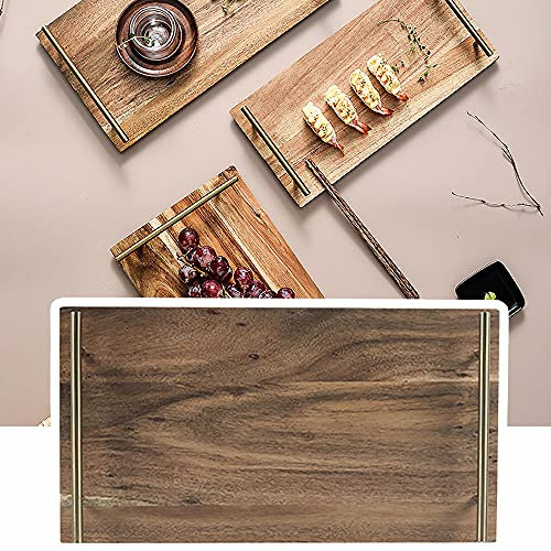 Assiette à Steak Avec PoignéE En MéTal, Palette Rectangulaire En Bois Massif, Assiette à Sushi, Assiette De Petit-DéJeuner, à Utiliser Pour L'HôTel De FêTe à La Maison De Café,21×39cm
