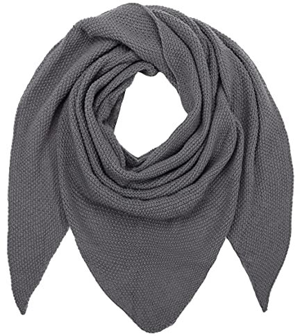 Ever Bloom Damen Schal, Strick Dreieck Schale, Weiches Dreieckstuch, Leichter Strickschal, Halstuch für Frauen und Mädchen Lang, Einfarbig 195 * 80 cm, Schal Farben:Dunkel Grau
