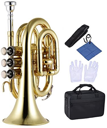 KESHUO Pocket Trompete Ton Flat B BB Messing Trompete Mit Mundstück Handschuhen Tuch Pinsel Fett Tragetasche Heißer Trompete Messing