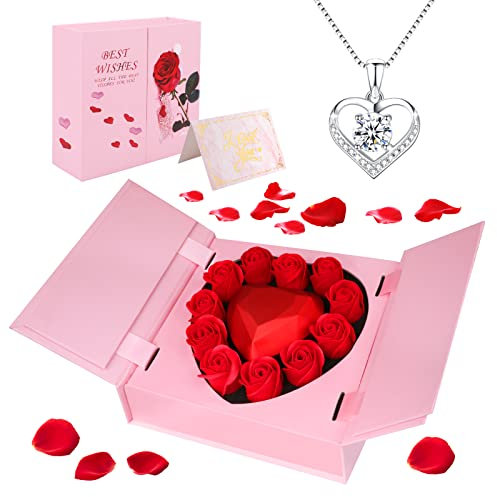 Viosmut Ewige Rose Geschenkbox mit Halskette, Konservierte Rose Infinity Rosen Frauen Geschenk Valentinstag Muttertag Jahrestag Geburtstag Weihnachtstag Rosenbox für Sie Mutter Frau Freundin Schwester