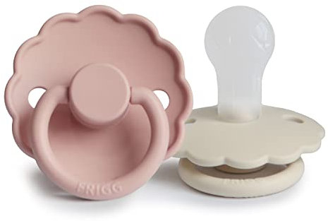 FRIGG Daisy Lot de 2 sucettes | Sucette en silicone | Sans BPA | Fabriqué au Danemark | Tétine Cerise Symétrique | (Blush/Cream, Taille 1 (0-6 Mois))