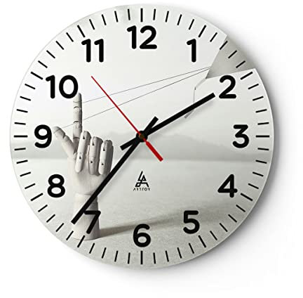 Modern Wanduhr Modern Hand Drachen 30x30cm Rund Klein Wand Uhr Glas Analog Zimmeruhren Küche Büro Wohnzimmer Glasuhr Wall Clock Dekoration Design Wanddekoration Küchenuhr C4AR30x30-4697