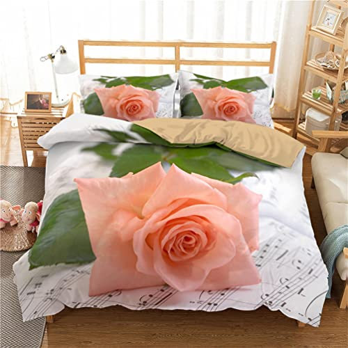 Tomifine Rose Rouge Housse de Couette Adulte, Parure de Lit Motif Fleurs romantiques Microfibre Fermeture à Glissière avec 2 Taies d'oreillers 65x65cm (240x260 cm,Rose)