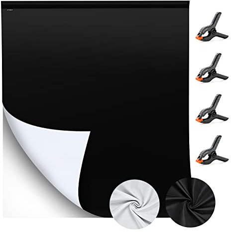 UTEBIT 2 in 1 Weiß und Schwarz Foto Hintergrund mit 4 Fischklammer,Faltbarer Waschbarer Stoffhintergrund Fotografie,Fotohintergrund Weiss für Photo, Studio (Kühl bügeln)